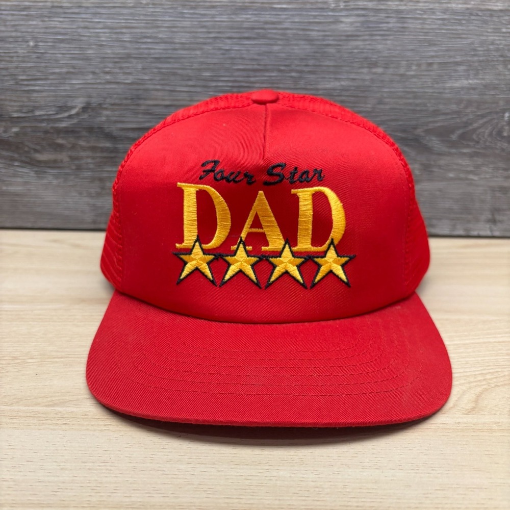Vintage Four Star Dad Hat Snap Back Red Trucker Mesh Novelty Fathers Day Gift